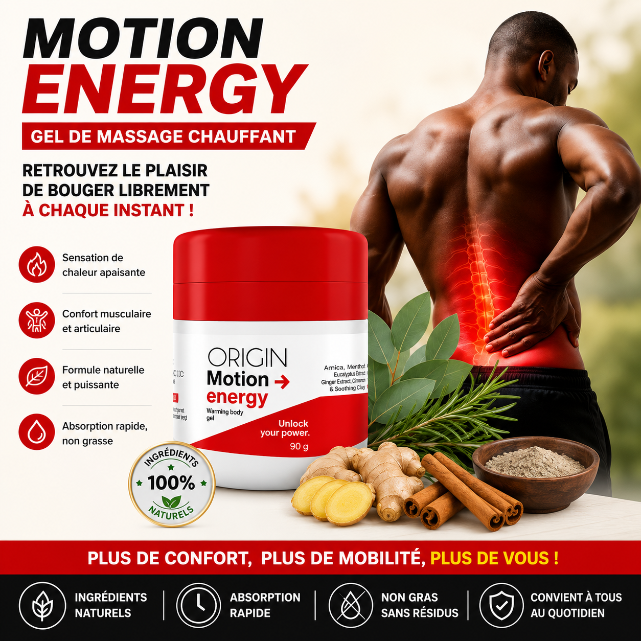 Motion Energy™ – Gel Chauffant pour Articulations et Muscles